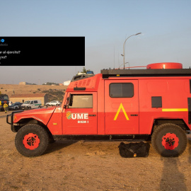 El tuit de Iker Jiménez y un vehículo de la UME en Ávila.