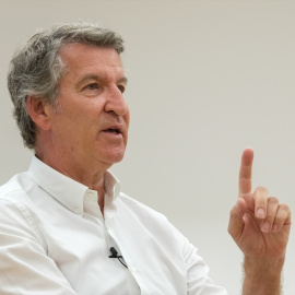 Alberto Núñez Feijóo en la sede autonómica del PP de Galicia.