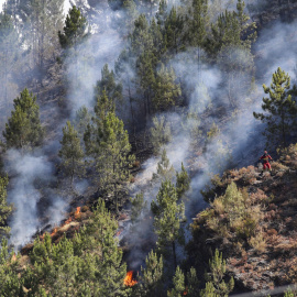 Humo procedente del fuego en Bendollo (Quiroga).