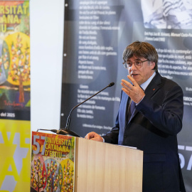 Carles Puigdemont durante una conferencia en Prada de Conflent (Francia).
