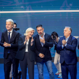 Imagen de archivo de El presidente de Chega!, André Ventura, el líder del Partido por la Libertad, Geert Wilders, la líder de Agrupación Nacional, Marine Le Pen, el líder de Vox, Santiago Abascal, el primer ministro de Hungría, Viktor Orban, y el líder de Liga y vicepresidente del Consejo de Ministros de Italia, Matteo Salvini, durante la cumbre ‘Patriots’, en Hotel Marriott Auditorium.