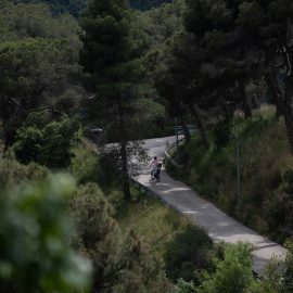 Dos personas pasean, en el Parc Natural de la Serra de Collserola, en Barcelona.