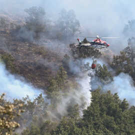 Efectivos trabajan en la extinción del incendio en el paraje leonés de Garaño.