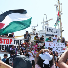 El barco Handala de la Coalición de la Flotilla de la Libertad zarpando hacia Gaza.