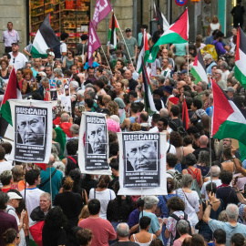 Concentració a Barcelona per denunciar el genocidi i l'assassinat "sistèmic" de periodistes a Gaza, 27 d'agost de 2025.