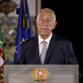 El presidente de la República Portuguesa, Marcelo Rebelo de Sousa, en un acomparecencia en el Palacio de Belém, en Lisboa (Portugal).