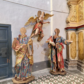 Les talles barroques restaurades de Sant Pere, Sant Pau i un àngel de l'església de Palau de Noguera