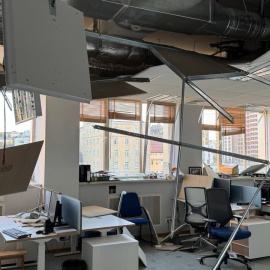 La oficina de la delegación de la UE en Kiev tras los ataques rusos durante la noche.