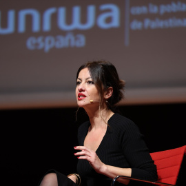 La ministra de Juventud e Infancia, Sira Rego, durante la presentación de 'Una nana para Palestina' de Marwán, en el Museo Nacional Centro de Arte Reina Sofía, a 6 de febrero de 2024.