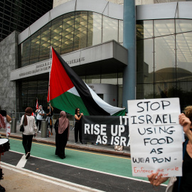 Foto de archivo de una protesta mientras se celebra del Consejo de Seguridad de la ONU.