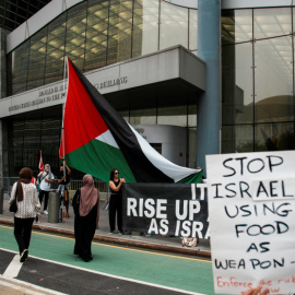 Foto de archivo de una protesta mientras se celebra del Consejo de Seguridad de la ONU.