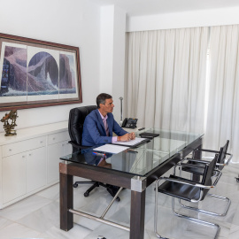 Pedro Sánchez en la última reunión telemática del grupo de países que apoya a Ucrania.