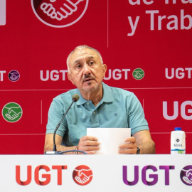 El secretario general de UGT, Pepe Álvarez, durante una rueda de prensa este miércoles 3 de septiembre.