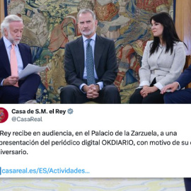 Tuit de la Casa Real con imágenes de la recepción del rey a Okdiario.