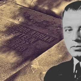 Montaje con la sepultura de Adrian Von Renteln en el Cementerio Civil de Madrid y su retrato