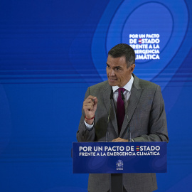 El presidente del Gobierno, Pedro Sánchez, clausura el acto 'Por un pacto de Estado frente a la emergencia climática'.