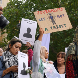 Concentración organizada por la Sección de Periodistas Autónomos de Londres contra el asesinato de compañeros de profesión en Gaza, el pasado 27 de agosto de 2025.