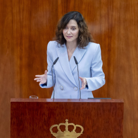 La presidenta de la Comunidad de Madrid, Isabel Díaz Ayuso, interviene durante el Debate sobre el Estado de la Región, en la Asamblea de Madrid, a 11 de septiembre de 2025, en Madrid (España)