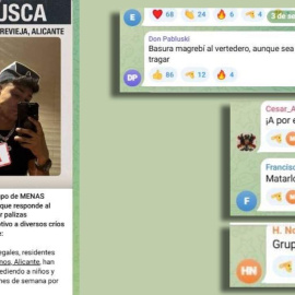 Captura de pantalla de los mensajes publicados en el chat de Alvise Pérez en Telegram.