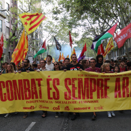 La capçalera de la manifestació de l'esquerra independentista a Barcelona aquesta Diada de l'11 de setembre.