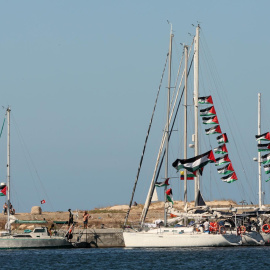 Barcos de la Flotilla Global Sumud antes de su salida del puerto de Bizerta, en el norte de Túnez.