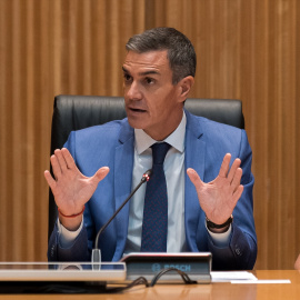 El presidente del Gobierno, Pedro Sánchez, en la reunión interparlamentaria del PSOE de este lunes.