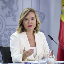 La ministra Portavoz, Pilar Alegría, durante una rueda de prensa posterior a la reunión del Consejo de Ministros, en el Palacio de la Moncloa, a 16 de septiembre