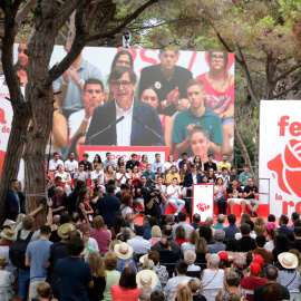 El president de la Generalitat, Salvador Illa, durant la seva intervenció a la Festa de la Rosa.