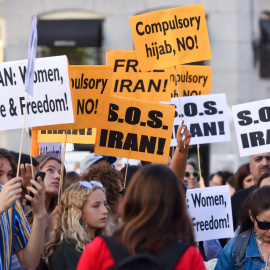 Concentración de apoyo a las mujeres iraníes en Madrid. Imagen de archivo.