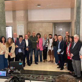 El coordinador de la Global Sumud Flotilla, Saif Abukeshek, tras su reunión con varios grupos parlamentarios en el Congreso.