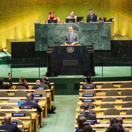 Felipe VI, durante su intervención este miércoles ante la Asamblea General de Naciones Unidas.