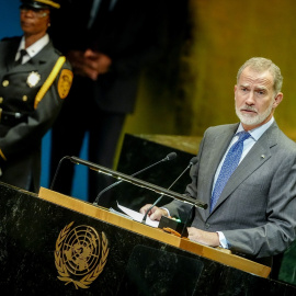 El rey Felipe VI durante su intervención ante la Asamblea General de la ONU este miércoles en Nueva York.