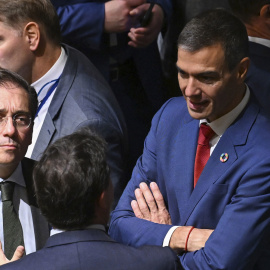 Pedro Sánchez y José Manuel Albares en la Asamblea General de la ONU, en Nueva York.