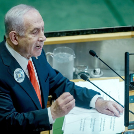 El primer ministro israelí, Benjamin Netanyahu, en las Asamblea General de la ONU
