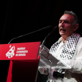 Enrique Santiago, secretario general del PCE, durante el mitin central de la fiesta del partido.