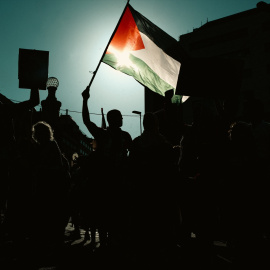 Bandera palestina durante una manifestación contra el genocidio en Barcelona.