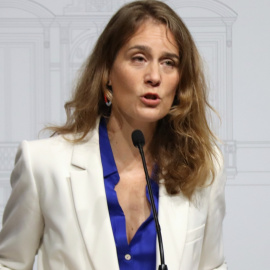 La líder dels Comuns al Parlament, Jéssica Albiach, en la roda de premsa d'aquest dilluns.