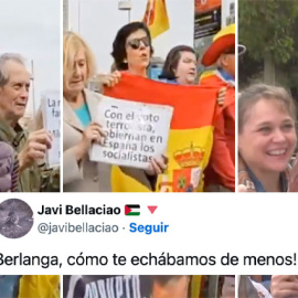 Manifestantes convocados por Hazte Oír en las inmediaciones de los juzgados de Plaza Castilla.