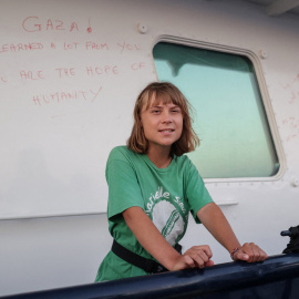 Greta Thunberg, durante un momento de la travesía de la Global Sumud Flotilla.