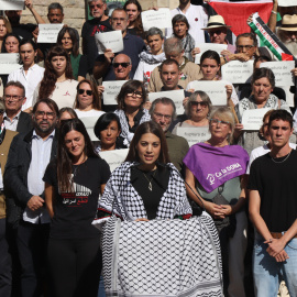 La presidenta de la Comunitat Palestina de Catalunya, Natàlia Abu-Sharar, en la presentació de la manifestació de dissabte a Barcelona.