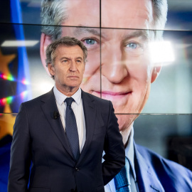 El presidente del Partido Popular, Alberto Núñez Feijóo, en la sede de 'La Razón'.