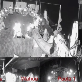 Captura con la transmisión en directo de la Flotilla, interceptada por Israel.