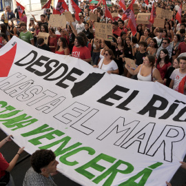 Manifestación estudiantil en apoyo al pueblo palestino, en Sevilla.