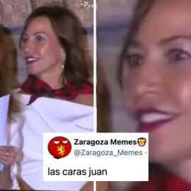 La cara de la alcaldesa de Zaragoza durante el pregón reivindico de Paula Ortiz.