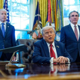 El presidente de Estados Unidos, Donald J. Trump, ofrece un discurso en la Casa Blanca.