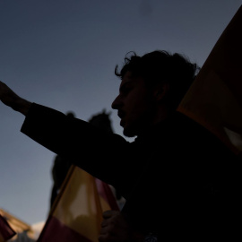 Un hombre hace el saludo fascista en una manifestación falangista celebrado el 23 de mayo pasado en Madrid.