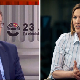 Feijóo durante la recordada entrevista en 2023 y Silvia Intxaurrondo este miércoles en La 2.