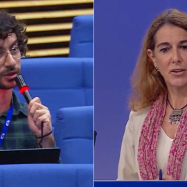 Un periodista pregunta sobre la reconstrucción de Gaza a la portavoz de la Comisión Europea.