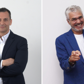 El consejero delegado de La Radio Que Viene, Florencio Torres Arrobas (izda.), y el presentador Agustín Bravo.