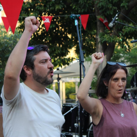 Carolina Cordero y Álvaro Aguilera. Candidata a Coordinadora de IU Madrid encabezando la lista de 'IU es su militancia. Unidad dentro, ganar fuera' en la II Asamblea Regional de IU Madrid y Coordinador General de IU Madrid saliente.